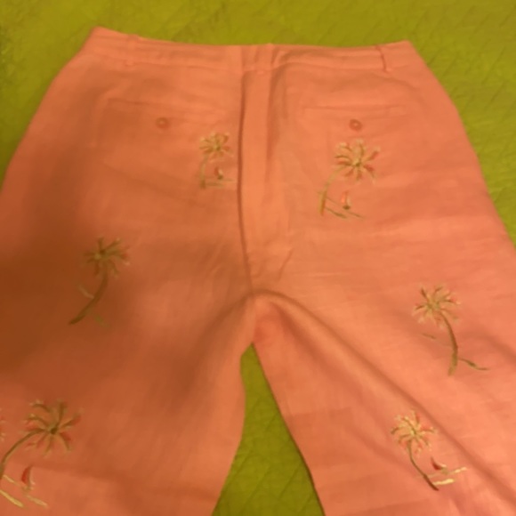 DEANE AND WHITE-pink linen pant w/palm tree design - Picture 6 of 7